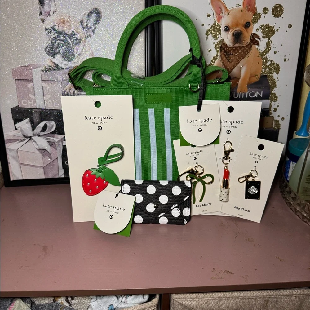 Kate Spade x Target Green Structured Tote with 4 Playful Charms & Card Case - Picture 2 of 8